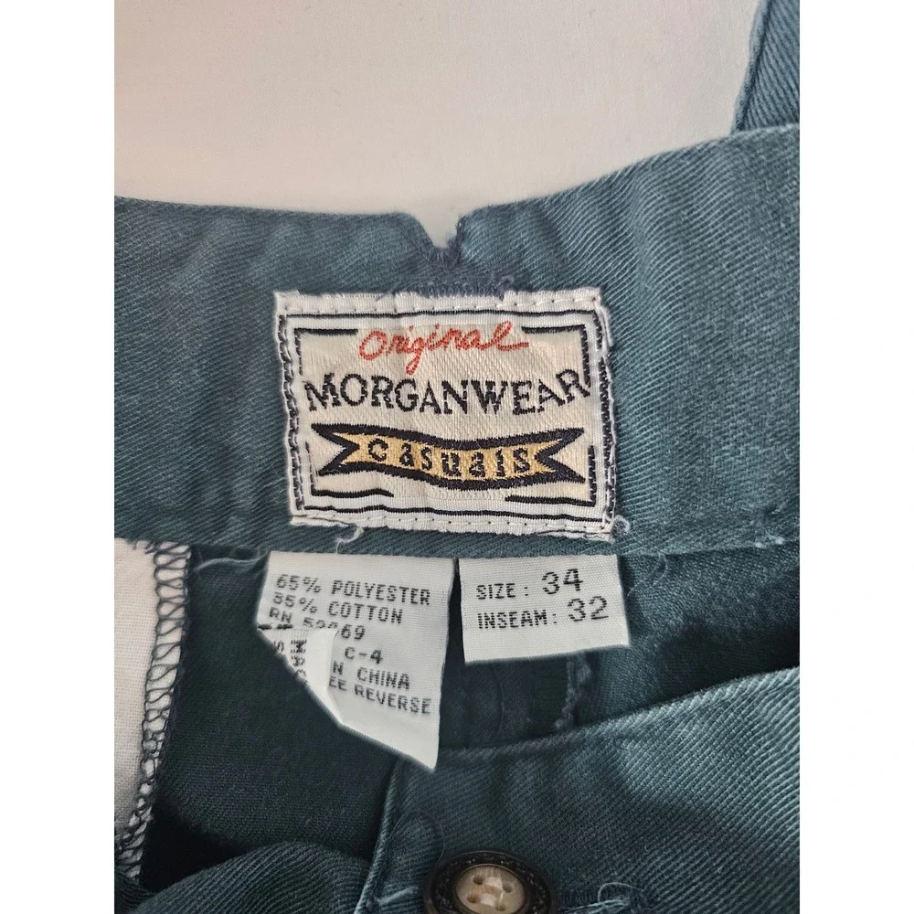 Vintage Original Morganwear Casuals Pleated Trousers Mens 34 Forest Green Chinos